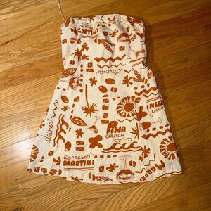 Jessica Simpson Women's Large Orange/Cream Strapless Resort Vacation Linen Dress